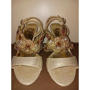 Yellowbox Premium Collection‎ Womens Gem Embellished Gold Sandals Heels Shoes 6
